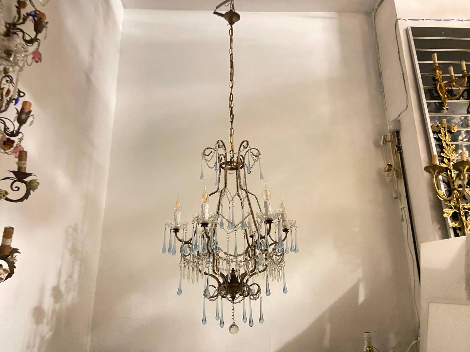 Crystal beaded murano glass chandelier 1960’s