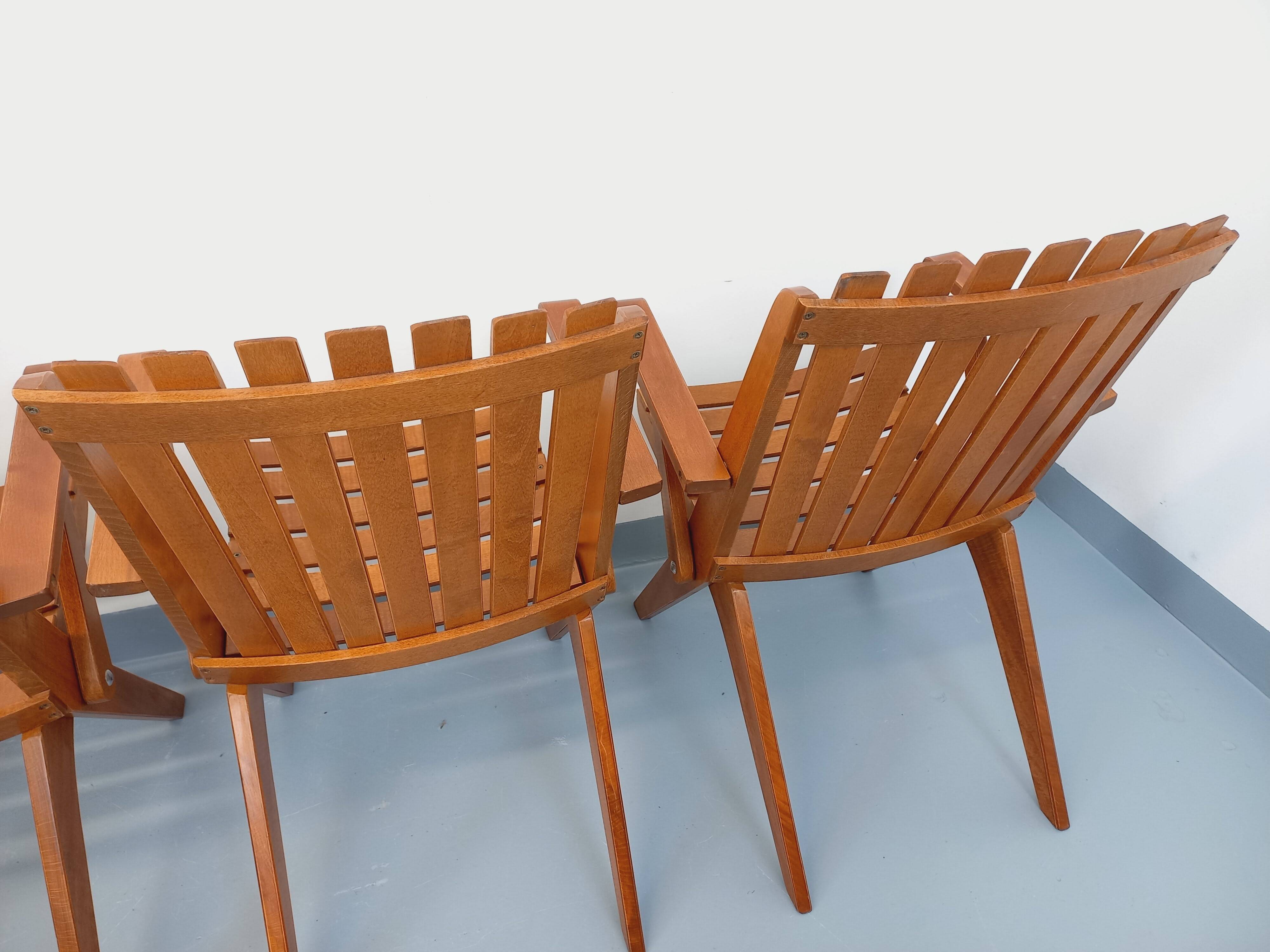 Set of 4 vintage garden chairs made of beech wood from the 1960s.