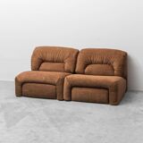 Modular 2-seater sofa in brown fabric, 1970s vintage modernism