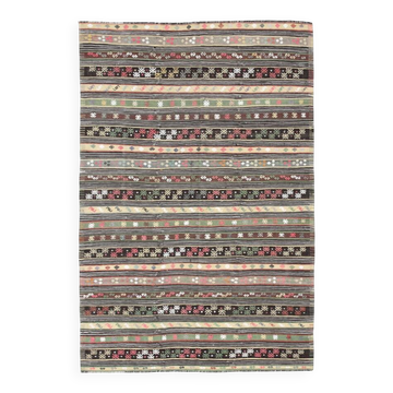 7x10 Brown Bohemian Kilim Rug, Ethnic Patterned Rug, 202x304Cm