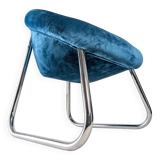 Pair of Italian Chrome and Blue Velvet Armchairs, 1970s