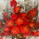 Old oil on canvas painting bouquet of red flowers signed