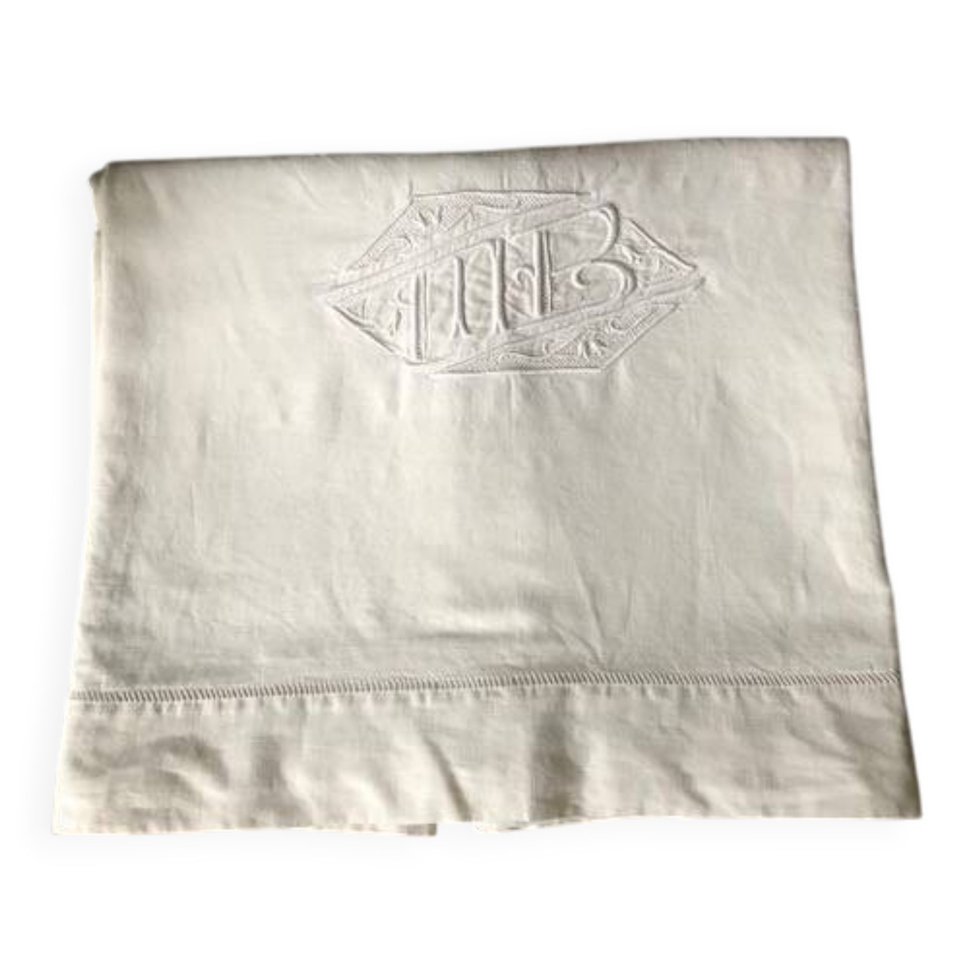 Antique cotton and linen sheet with the monogram M B