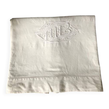 Drap ancien coton et lin monogramme M B