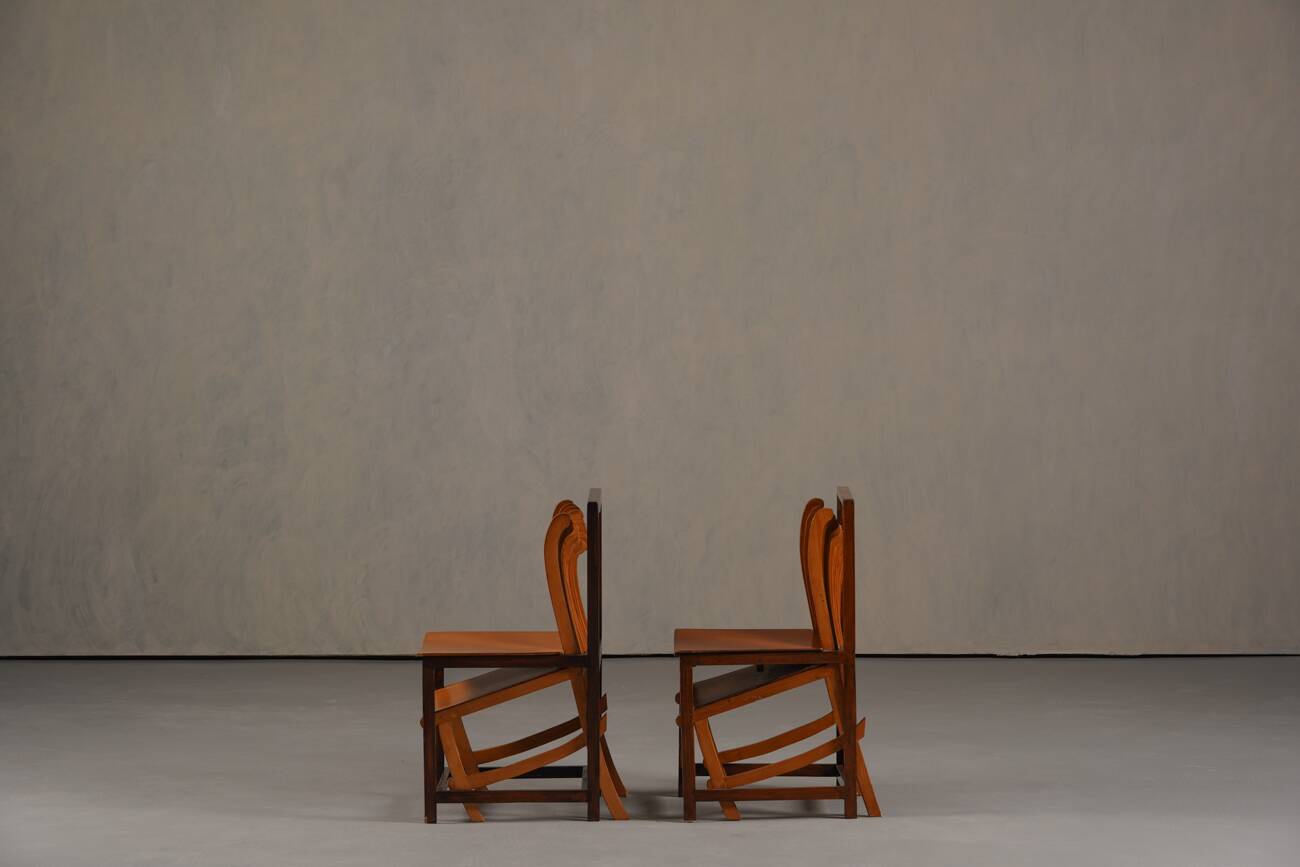 Vintage sculptural unique design dining chairs, France 1960s set of 2