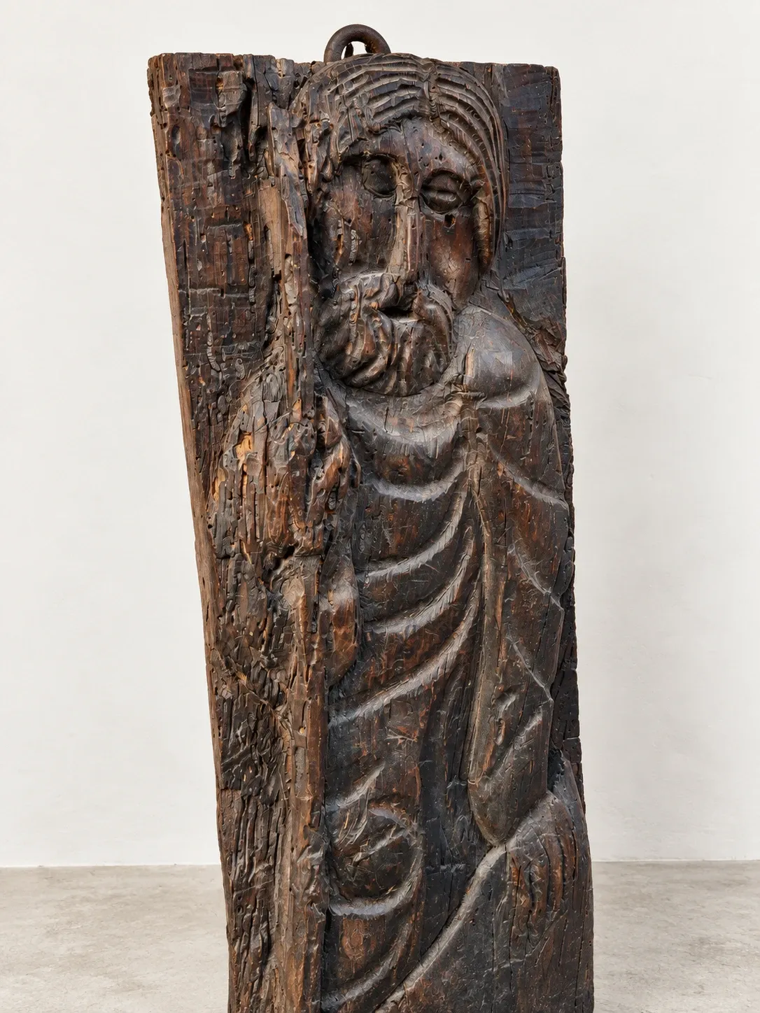 Ancient carved wooden panel – Religious figure in bas-relief