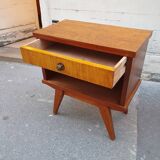 Wooden bedside table, compass legs, 1950