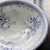 Old basin in white and purple earthenware - Floral decoration