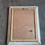 Vintage oil painting on wood pattern vase of flowers still life signed