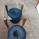 Modernist Design Side Table + 2 Blue Leather Poufs