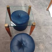 Modernist Design Side Table + 2 Blue Leather Poufs