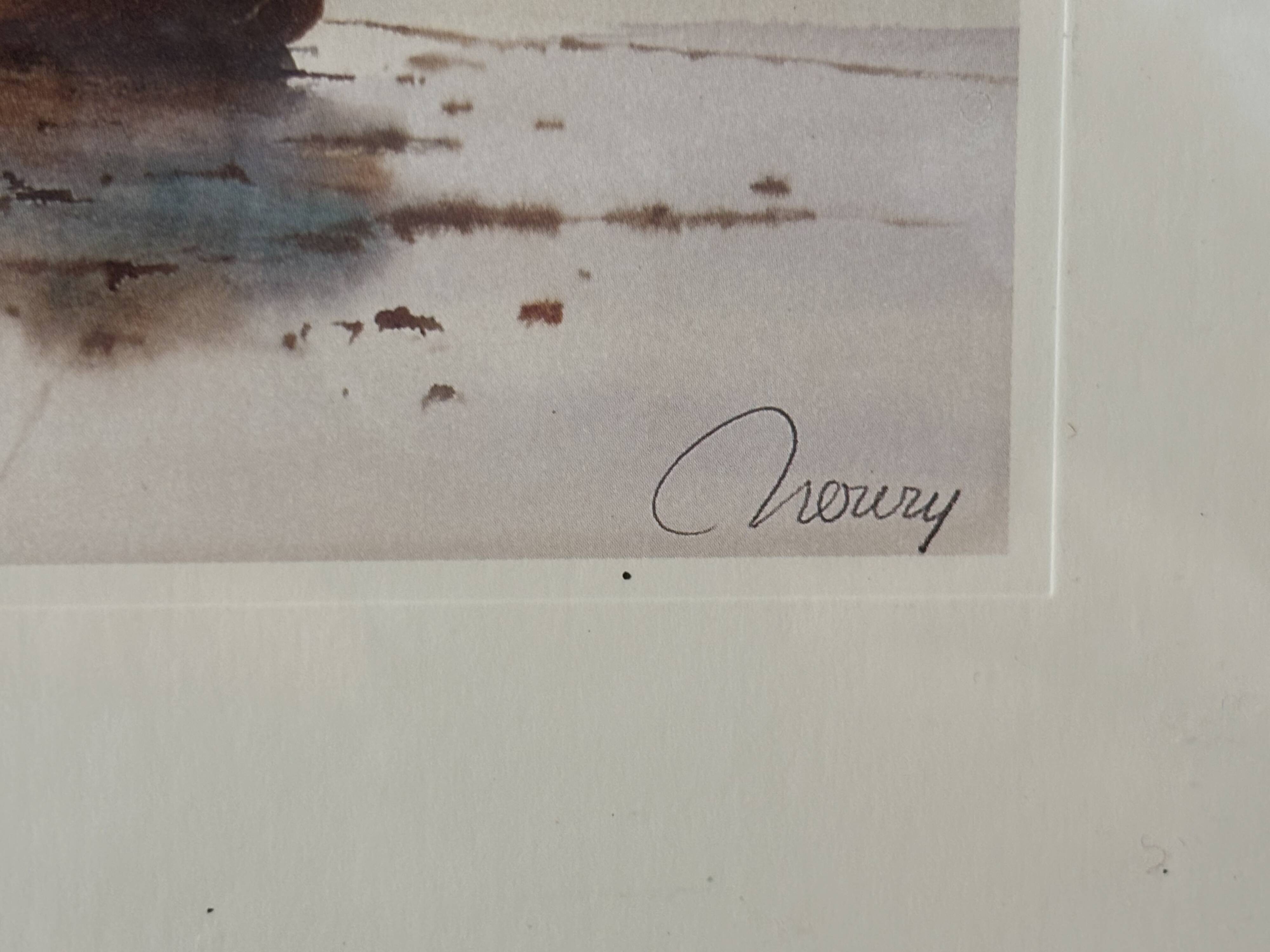 Marine print signed Noury - stranded boats - seaside spirit
