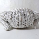 Corbeille à papier grenouille vintage en rotin blanc