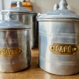 Series of 5 tin spice pots