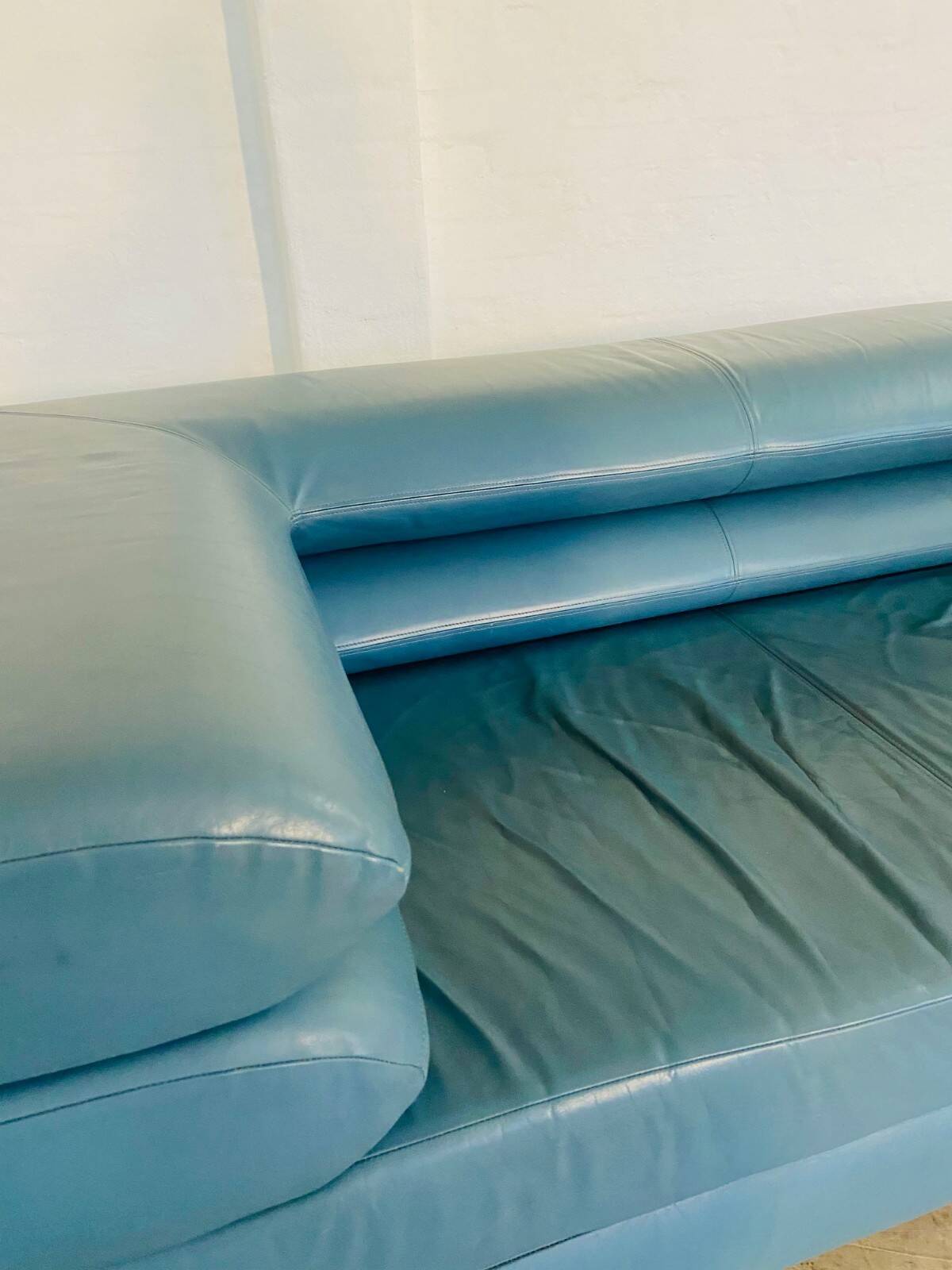 Vintage retro Swedish 2 seater turquoise leather sofa