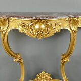 Console Murale De Style Louis XV En Bois Doré Et Marbre, XIXe Siècle