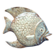 Vallauris ceramic wall sculpture of a relief fish on a blue plaque.