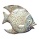 Vallauris ceramic wall sculpture of a relief fish on a blue plaque.