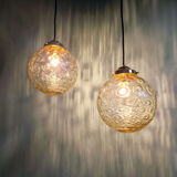 Pair of amber bubble glass pendant lights, 1970s