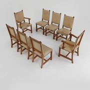 Chaises de salle à manger Art Déco en chêne et cuir années 1940