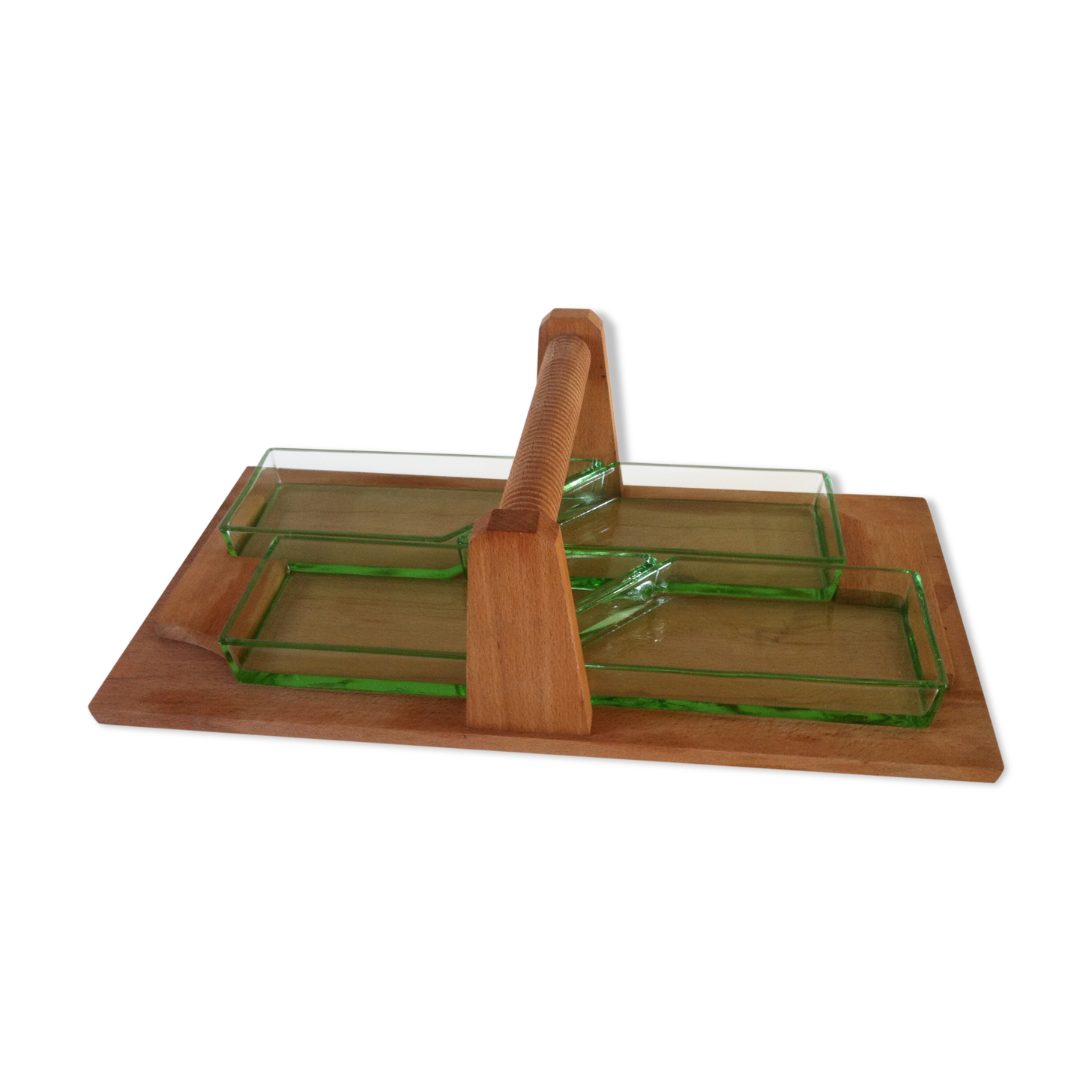 Modernist art deco servant tray made of wood and glass