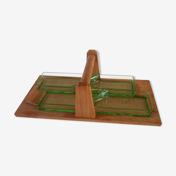 Modernist art deco servant tray made of wood and glass