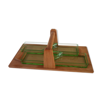 Modernist art deco servant tray made of wood and glass