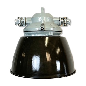 Grey explosion proof lamp with black enameled shade, 1970s