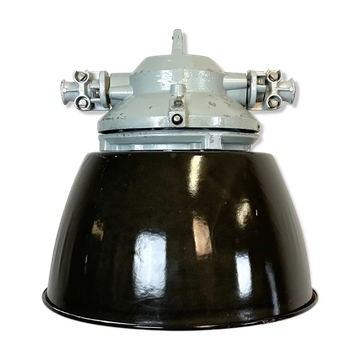 Grey explosion proof lamp with black enameled shade, 1970s
