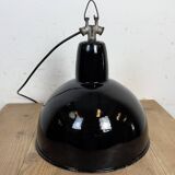 Industrial Black Enamel Factory Lamp with Cast Iron Top, 1950s