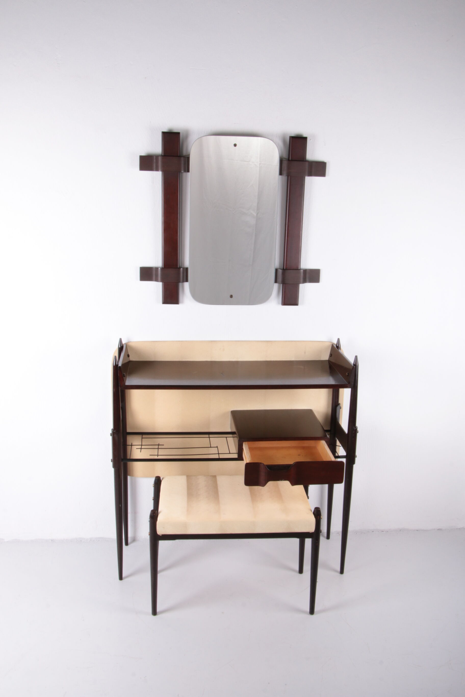 Ico Parisi Wall unit with mirror and stool 1950 Italy