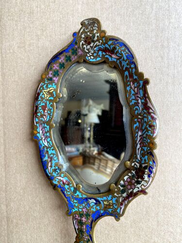 Miroir face a main en bronze cloisonné époque 1900