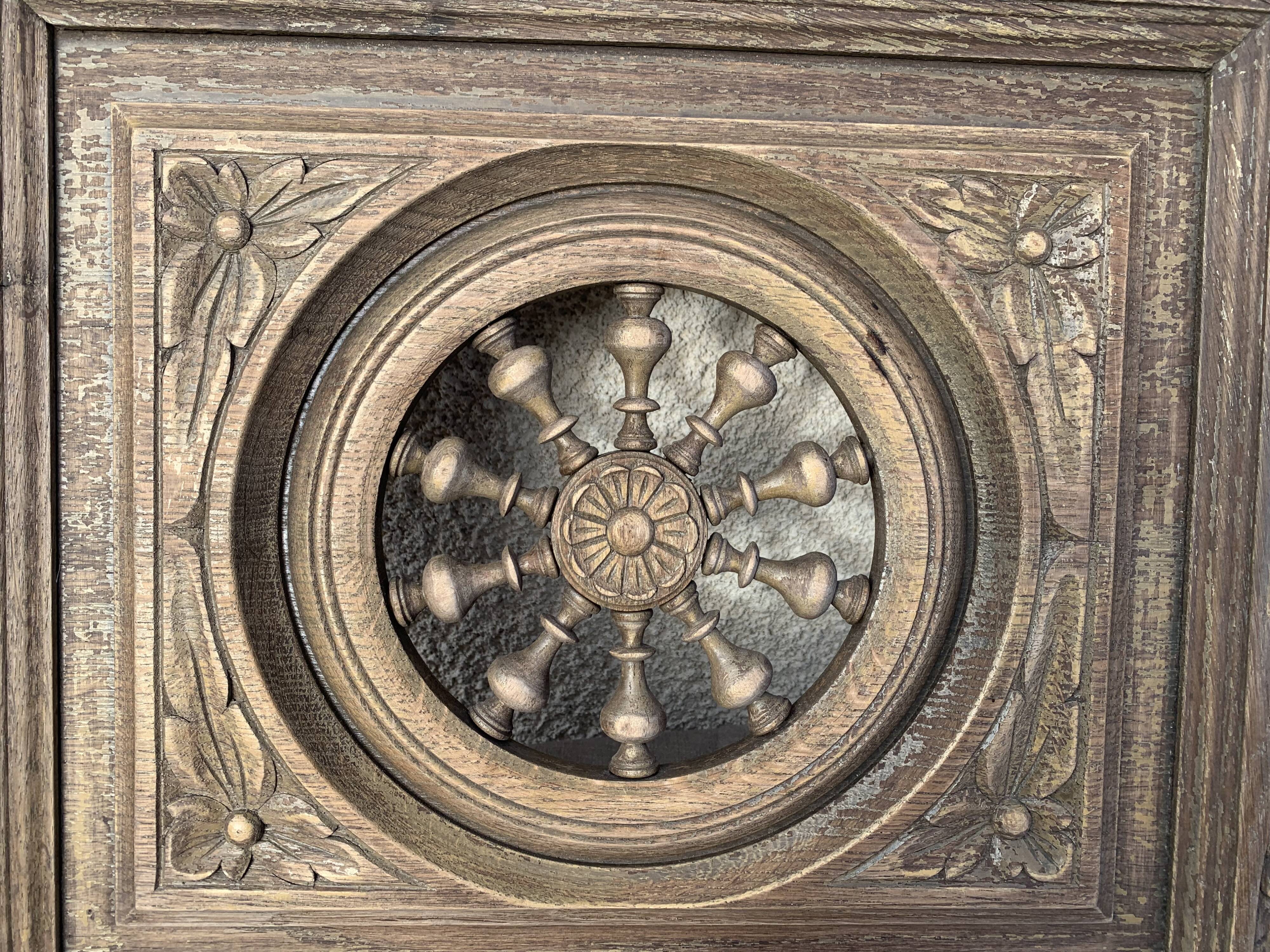Old closet door, chiseled and openwork collector's woodwork