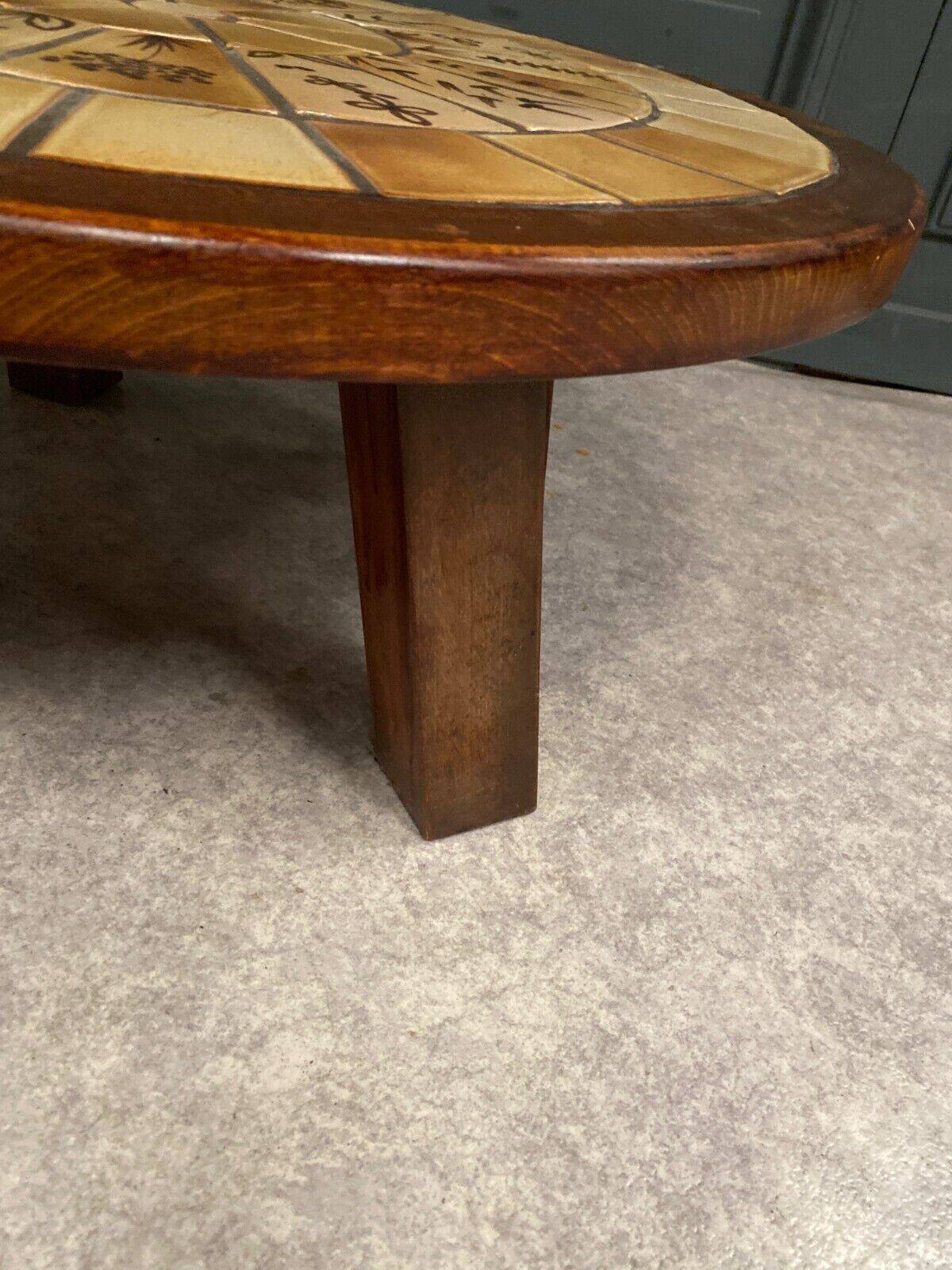 Brutalist ceramic and wood coffee table in the style of Roger Capron