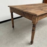 Antique farm table from the 1950s, with 3 drawers and turned legs