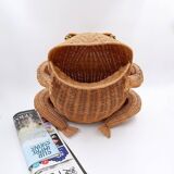 Vintage wicker frog and scoubidou, Olivier Cajan, 1970s