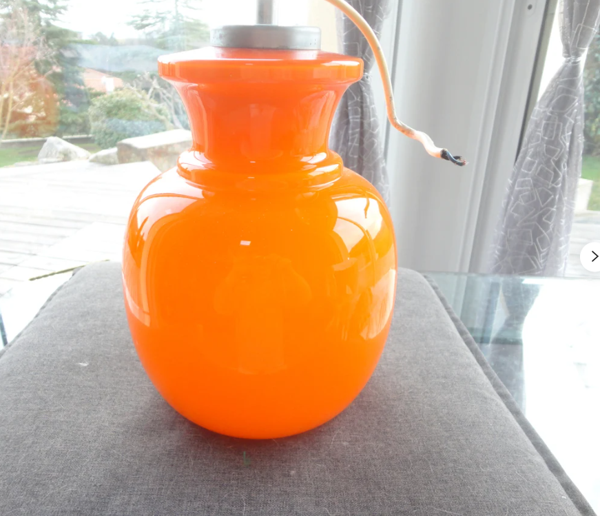 Ceiling lamp orange glass, opaline glass, year 1970s