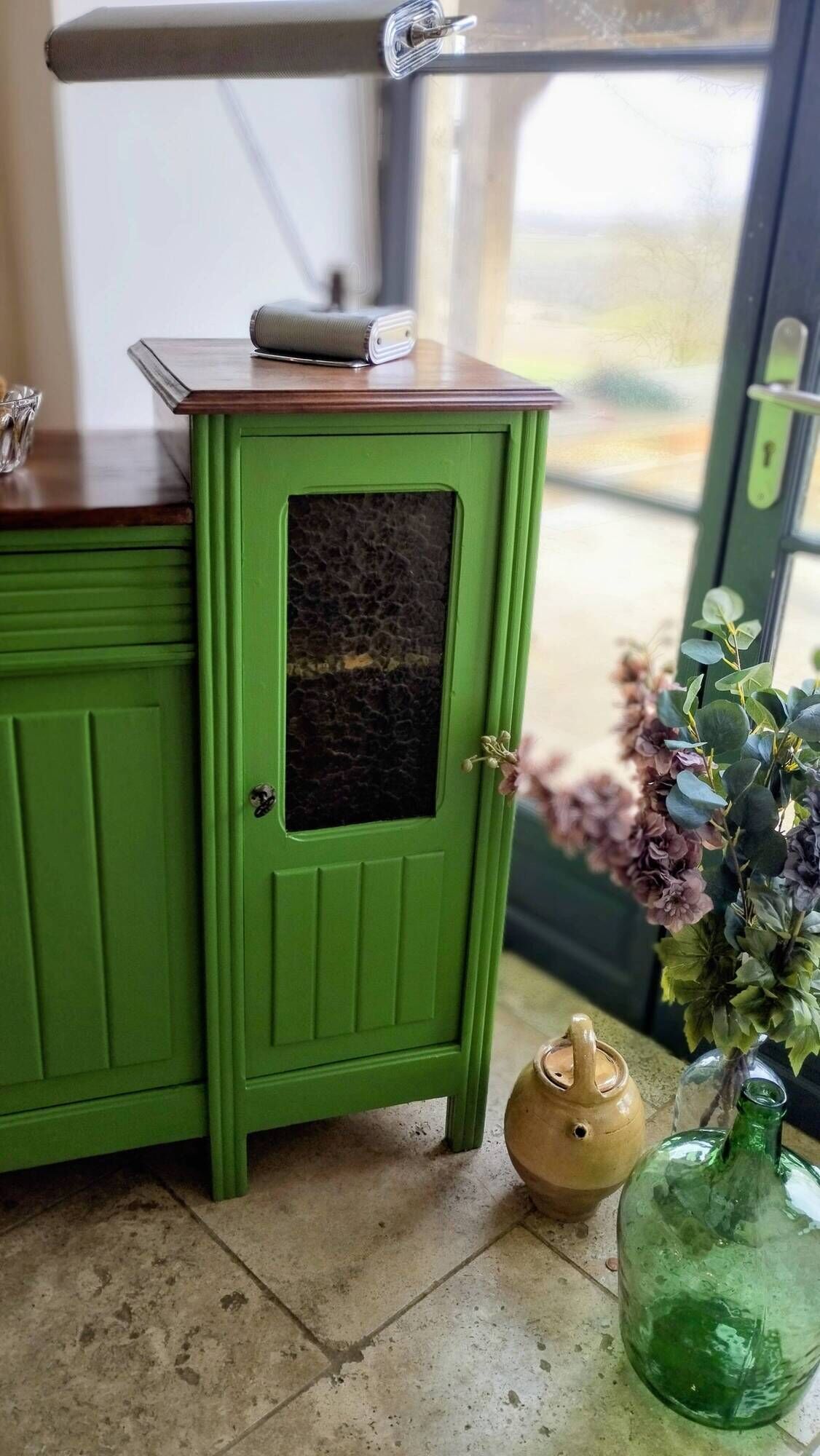 Art Deco Gin Buffet, painted in Farrow and Ball with a William Morris-inspired interior