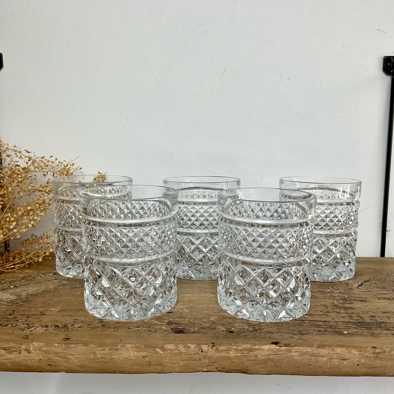 5 vintage whiskey glasses