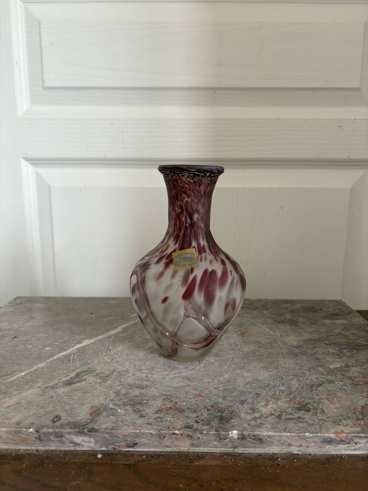 Ancient Blown Glass Vase Mouth Glassware France "Blue Lagoon BC" Bordeaux
