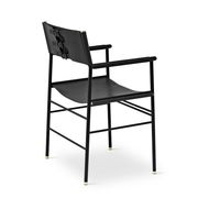 Contemporary bar stool with black leather backrest, black rubber metal structure.