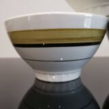 Series of 5 small old earthenware bowls with olive green edging