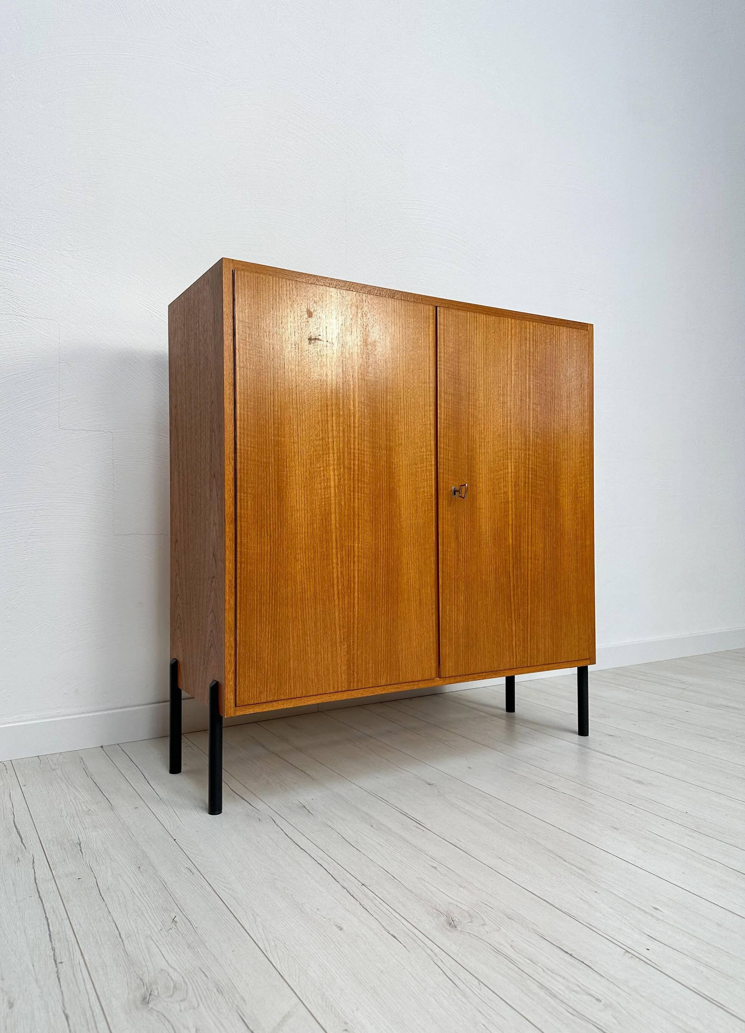 1960s Small Vintage Teak Dresser with Metal Legs
