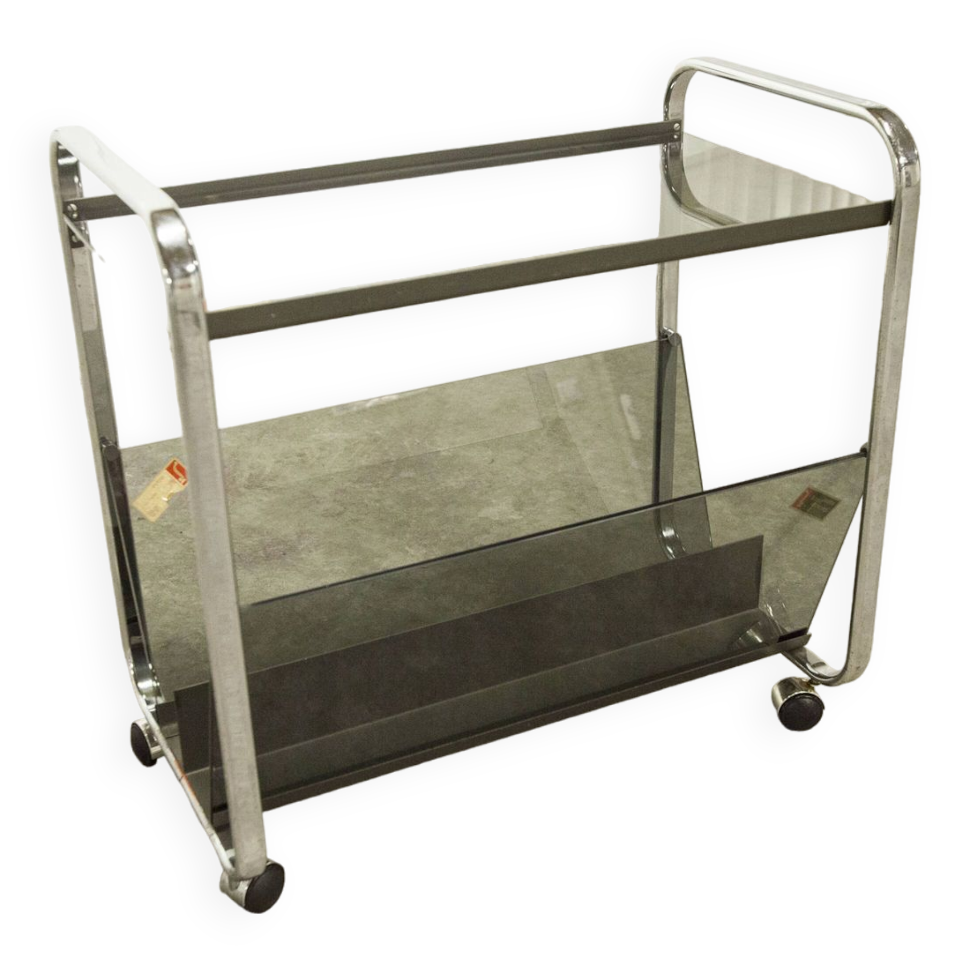 Serving Echts Kristall Spiegelglas Parsol 1980 smoked glass and chrome