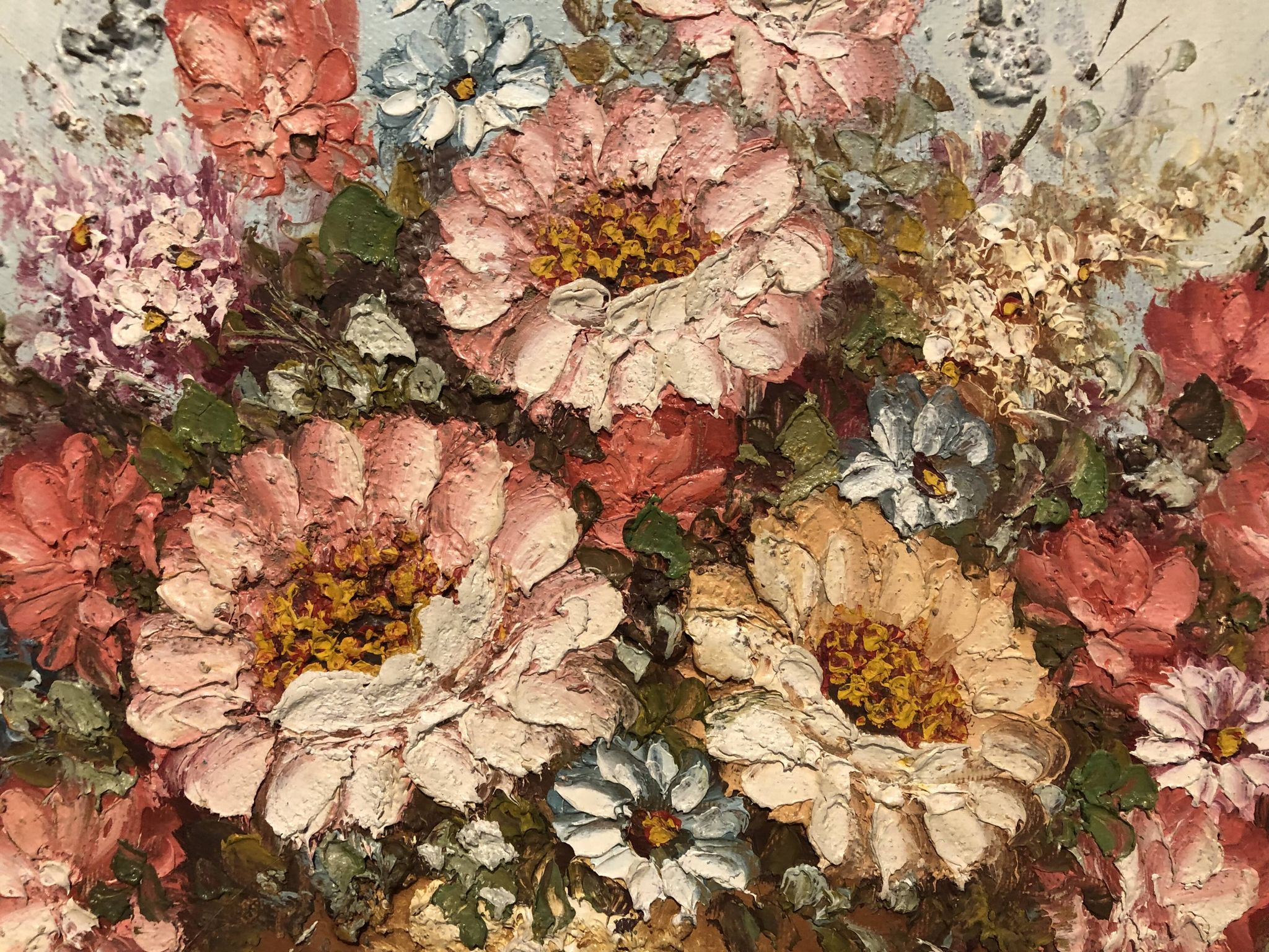 Ancient painting signed romain of a bouquet of flowers in a vase