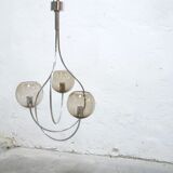 Vintage chandelier in chromed metal and smoked glass