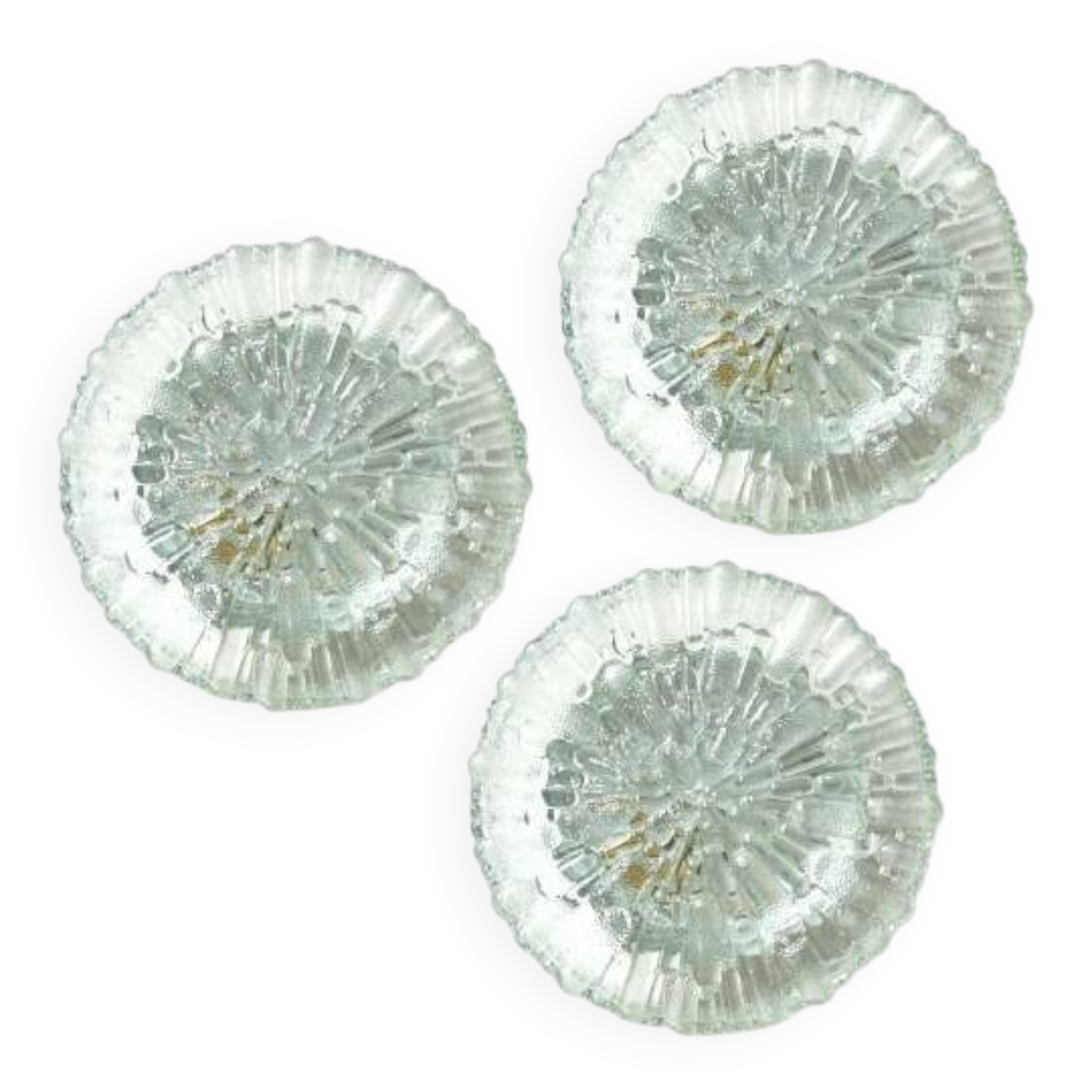 Set of 3 textured moulded glass ceiling lights/wall lights from the 1970s.