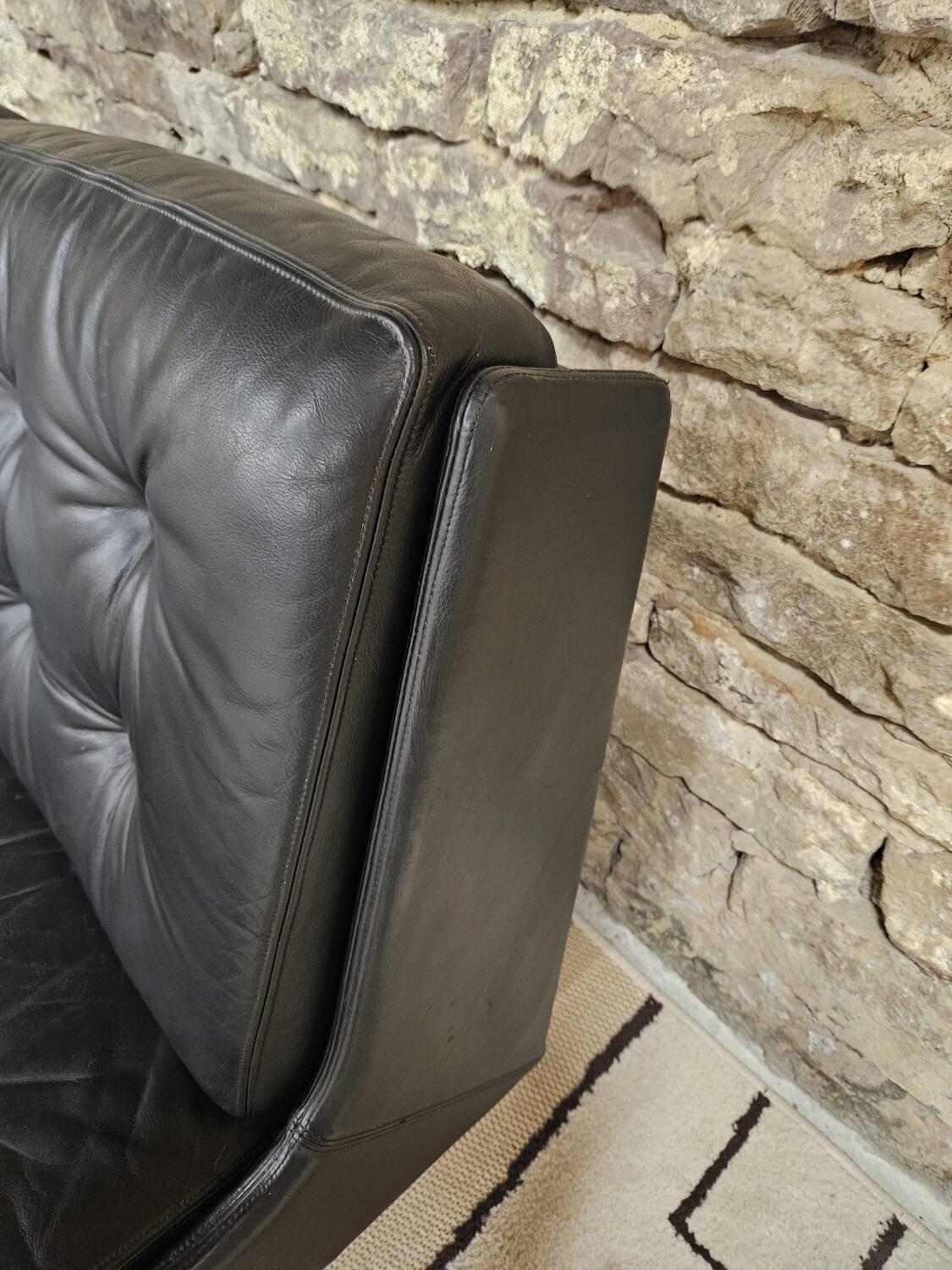 Vintage leather bench sofa 1970"