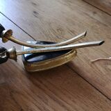 Double sconce in brass and tempered patterned glass 50s