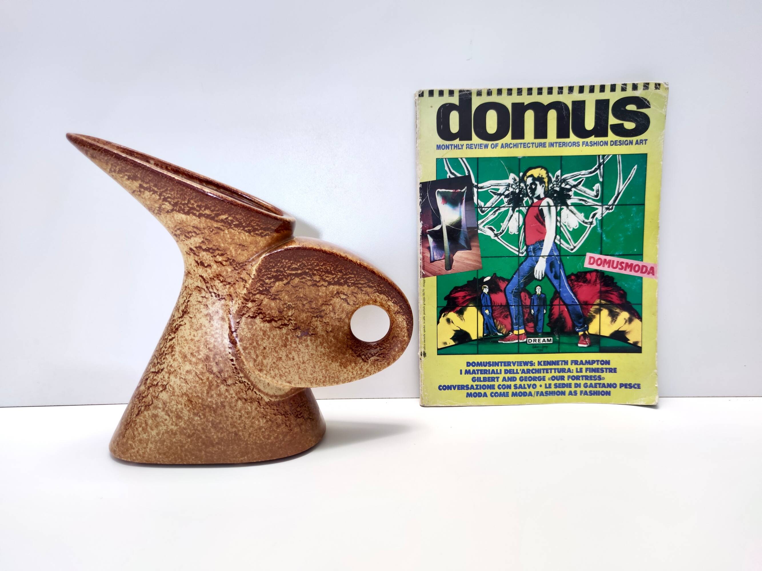 Brown Glazed Ceramic Tulip Vase by Giovanni Bertoncello for Schiavon